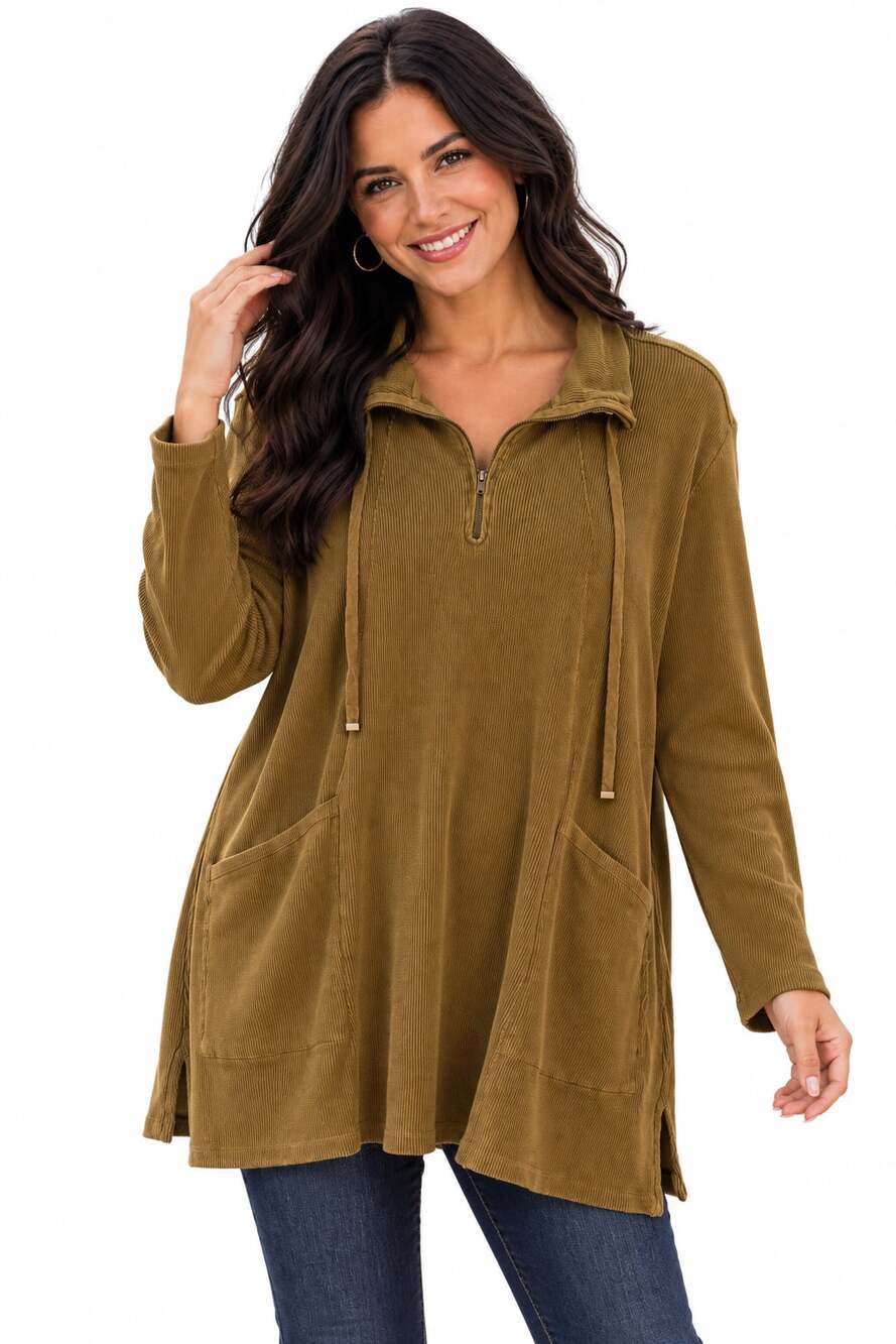 LOGO Lori Goldstein Thermal Tunic Womens XLP Dijon Mustard Waffle Knit Cozy